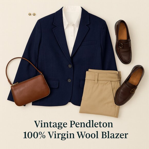 Vintage Pendleton 100% Virgin Wool Navy Blue Heritage Blazer Women’s Size Small - Picture 1 of 11